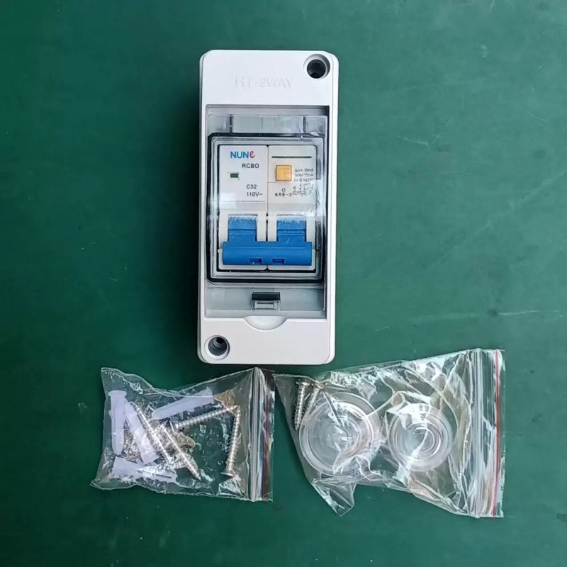 waterproof distribution box,IP65 electrical box,120V RCCB panel,US residential outdoor panel,RCCB 30mA breaker,surface mount breaker enclosure