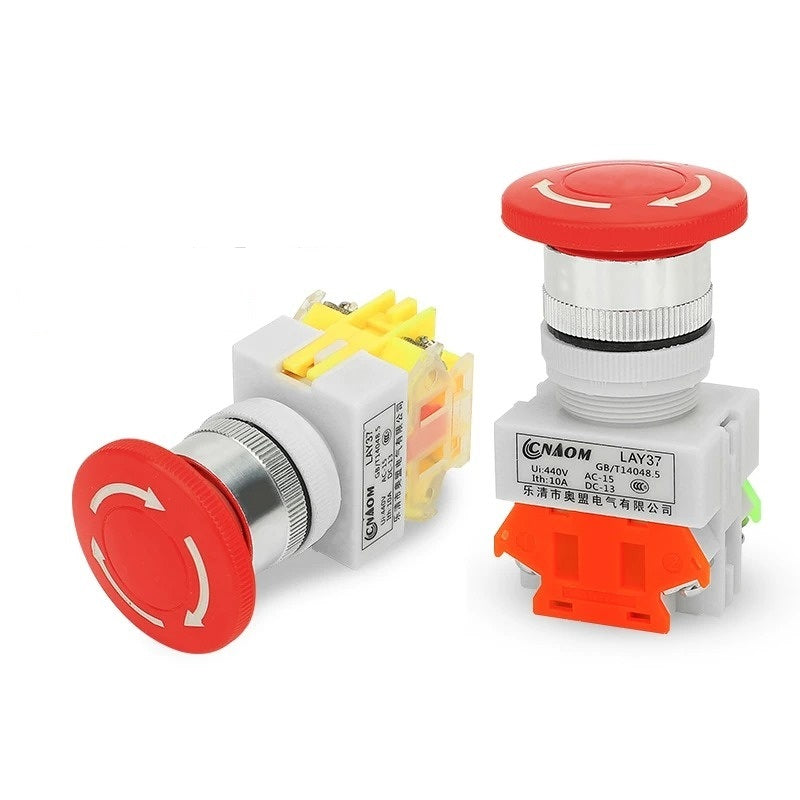 emergency stop button, LAY37-02ZS, 22mm e-stop, 2NC push button, dual circuit safety button, redundant e-stop, industrial control switch,25mm e-stop,30mm e-stop,