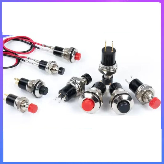 metal push button switch,mini pushbutton switch,5mm push button switch,7mm push button switch,10mm push button switch,PBS?€?110,PB05A,momentary push button,latching push button,self reset switch,self locking switch,normally open switch,normally closed switch,IP65 waterproof switch,small power button,round push button,electronic control switch,DIY circuit switch
