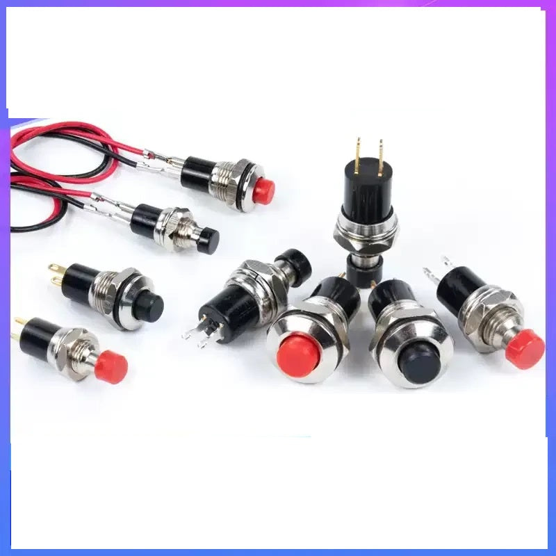 metal push button switch,mini pushbutton switch,5mm push button switch,7mm push button switch,10mm push button switch,PBS?110,PB05A,momentary push button,latching push button,self reset switch,self locking switch,normally open switch,normally closed switch,IP65 waterproof switch,small power button,round push button,electronic control switch,DIY circuit switch