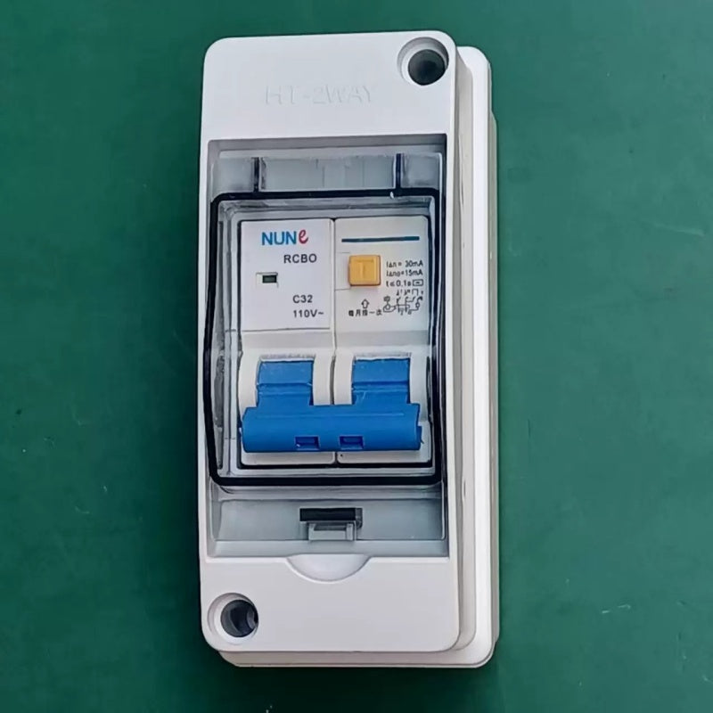 waterproof distribution box,IP65 electrical box,120V RCCB panel,US residential outdoor panel,RCCB 30mA breaker,surface mount breaker enclosure