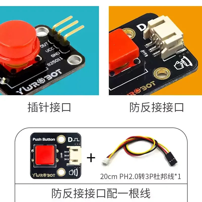 Single Push Button Arduino Module, Round / Square Cap, Anti-reverse Connector / Pin Header, 5V Input Button Sensor