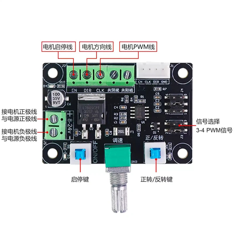 Simple Stepper Motor Pulse Generator Module, Adjustable Speed Positive Negative Rotation Control Board for Nema17 Nema23(42/57)