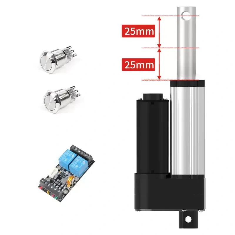 3-Stage DC Linear Actuator 12V 24V, Silent Electric Telescopic Rod, Reciprocating Lifting Motor with Button / Joystick Control