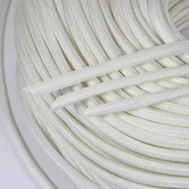 fiberglass high temperature sleeve, dingsleeve wire protector, flame retardant insulating tube, 600℃ heat resistant cable wrap, electrical fiberglass braided tubing, yellow wax tube alternative, motor wiring insulation sleeve