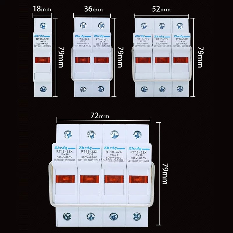 rt18‑32x fuse holder,10x38mm fuse base,din rail fuse holder,32a fuse holder,rt18‑32 fuse socket,1p 2p 3p 4p fuse holder,690v cartridge fuse base,industrial fuse holder,control cabinet fuse base,overcurrent protection base