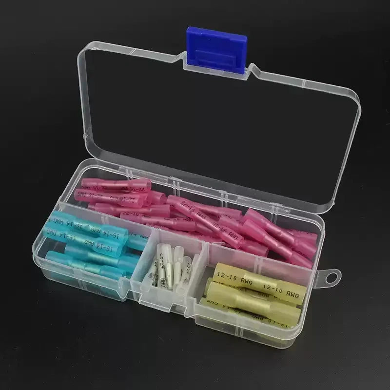 heat shrink butt connector, waterproof wire splice terminal, BHT butt terminal, insulated crimp connector, automotive wire joint, electrical cable butt splice, assorted butt connectors, AWG26-10 wire connector