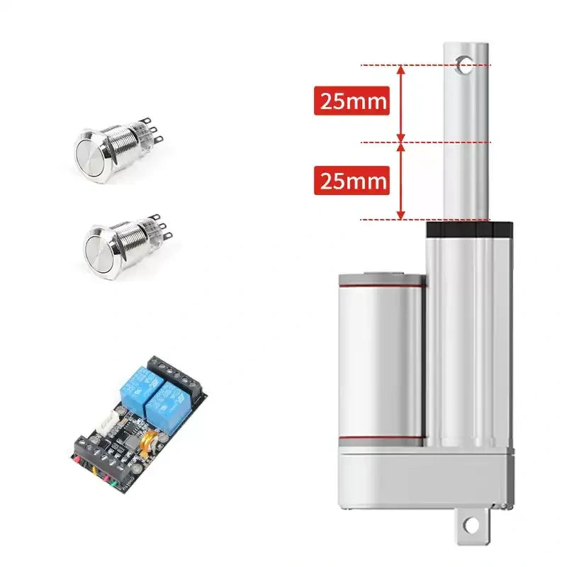 3-Stage DC Linear Actuator 12V 24V, Silent Electric Telescopic Rod, Reciprocating Lifting Motor with Button / Joystick Control