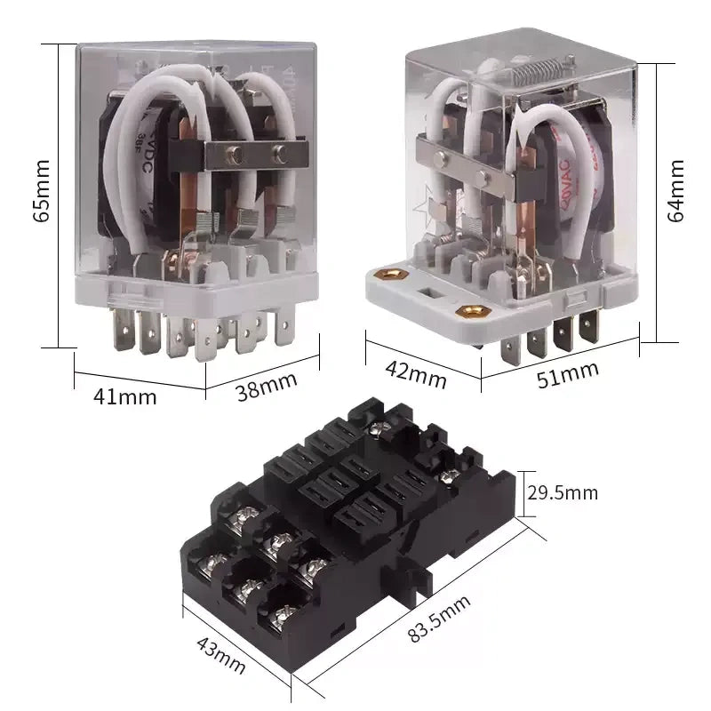 JQX-38F High Power 40A Electromagnetic Intermediate Relay 8Pin 11Pin, With/Without Base, AC220V DC12V DC24V DC48V