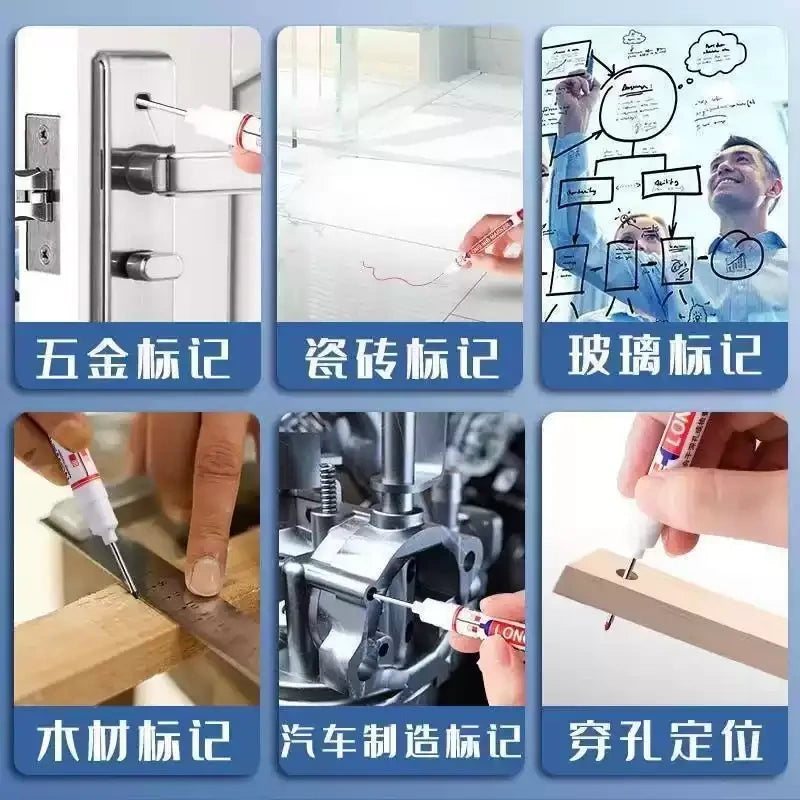 long tip marker,extended nose marker,deep hole marker,permanent oil marker,waterproof marker pen,construction marker,wood marking pen,tile marker,long nose marker,deep reach marker,carpentry marker,industrial marker,fade resistant marker,quick dry marker,hardware marking pen,refillable marker,black red blue marker,woodworking tools
