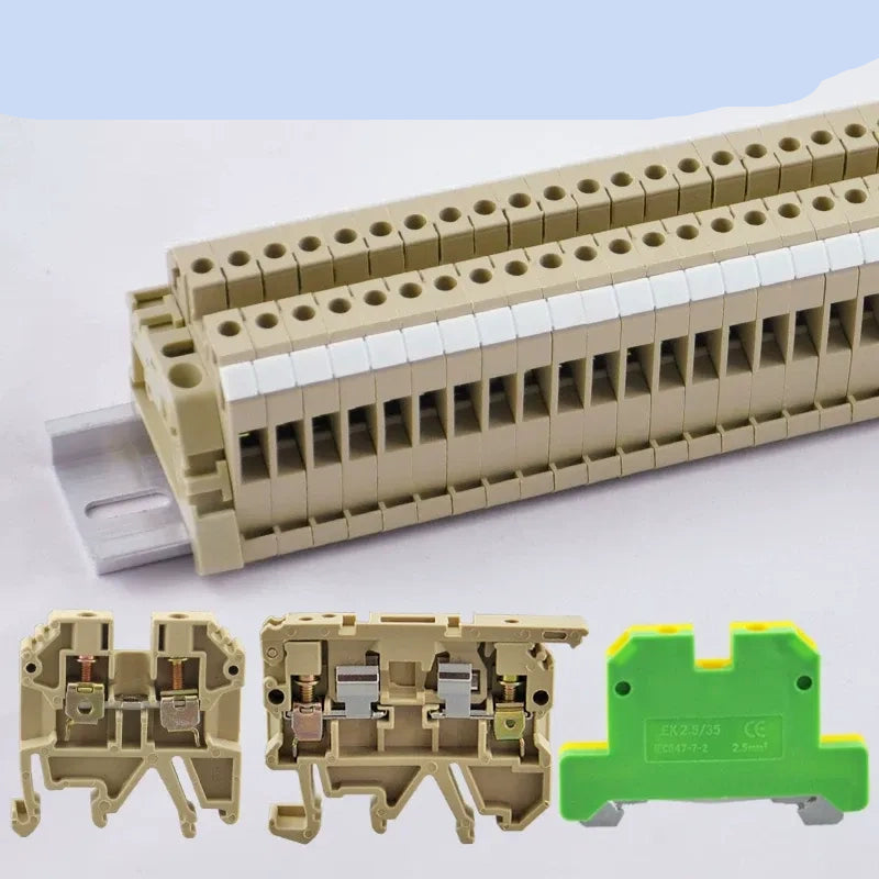 Din rail terminal block,SAK‑2.5EN,JXB terminal block,EK ground terminal,PE earth terminal,PA66 terminal block,screw type wire connector,DIN rail wire terminal,terminal strip,combined terminal block,cabinet wiring terminal,2.5mm²‑35mm² terminal block,protective earth terminal,industrial control terminal block
