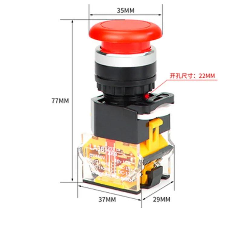 Installation Hole 22mm Mushroom Head Push Button Momentary/Self-locking Red Green Yellow YJ139-LA38A-11M LA38-11MZS