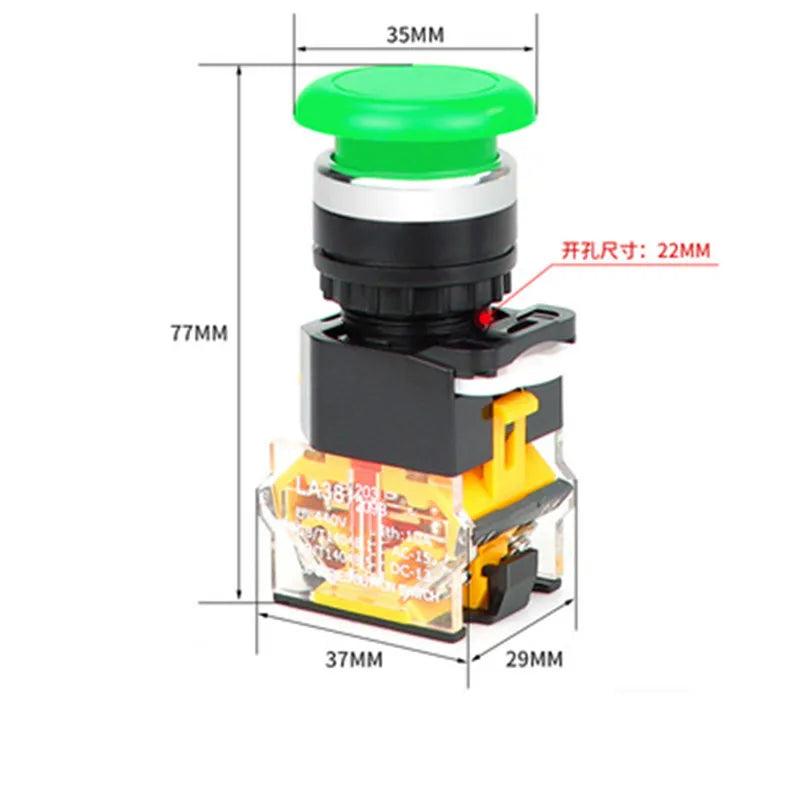Installation Hole 22mm Mushroom Head Push Button Momentary/Self-locking Red Green Yellow YJ139-LA38A-11M LA38-11MZS