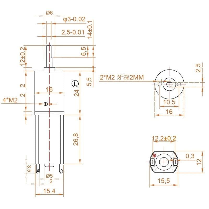 Micro DC Motor Planetary Metal Gear 6V 12V High Torque Reducer Speed 11rpm-2280rpm PWM Forward Reverse Electric Engine Ga16Y-050