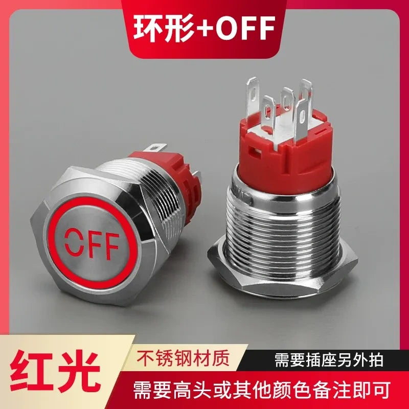 IP66 Waterproof LED Metal Push Button Switch, Latching / Momentary, Start Stop Power Button, 16mm 19mm 22mm, Custom Symbol