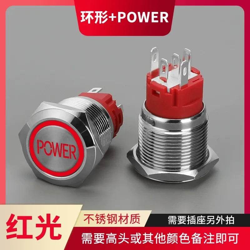 IP66 Waterproof LED Metal Push Button Switch, Latching / Momentary, Start Stop Power Button, 16mm 19mm 22mm, Custom Symbol