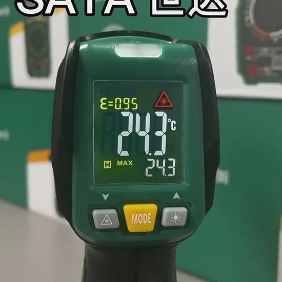 infrared thermometer,temperature gun,sata thermometer,d05931,d05932,industrial thermometer,non‑contact temp meter,laser temperature gun,adjustable emissivity,13‑point laser,color screen thermometer,high low temp alarm,12:1 distance spot ratio,kitchen baking thermometer,oil temperature test,water temp gauge,automotive engine temp tester,circuit inspection tool,contact temperature probe,handheld temperature measuring tool