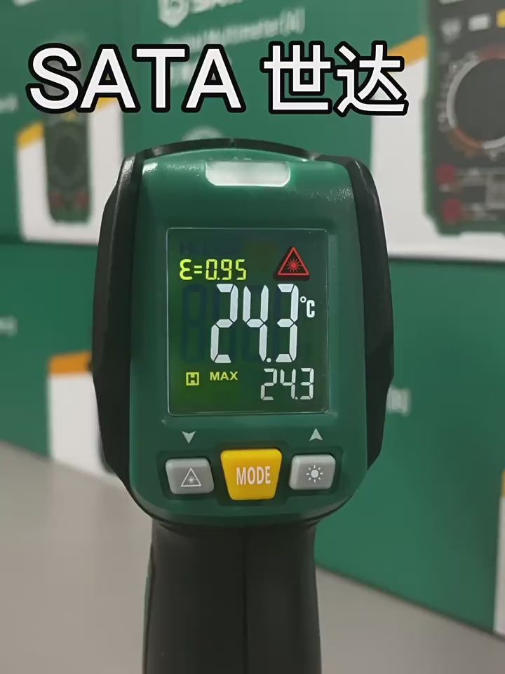 infrared thermometer,temperature gun,sata thermometer,d05931,d05932,industrial thermometer,non‑contact temp meter,laser temperature gun,adjustable emissivity,13‑point laser,color screen thermometer,high low temp alarm,12:1 distance spot ratio,kitchen baking thermometer,oil temperature test,water temp gauge,automotive engine temp tester,circuit inspection tool,contact temperature probe,handheld temperature measuring tool