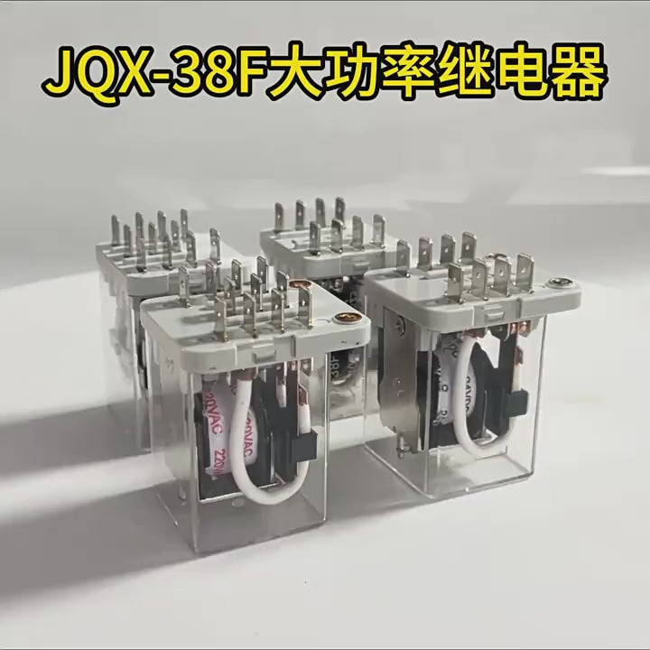 JQX-38F relay, 40A relay, high power relay, heavy current relay, electromagnetic relay, intermediate relay, 8pin relay,11pin relay, towed relay, non-towed relay, silver alloy contact relay, purple copper coil relay, DIN rail relay, AC220V relay, DC12V relay, DC24V relay, industrial control relay