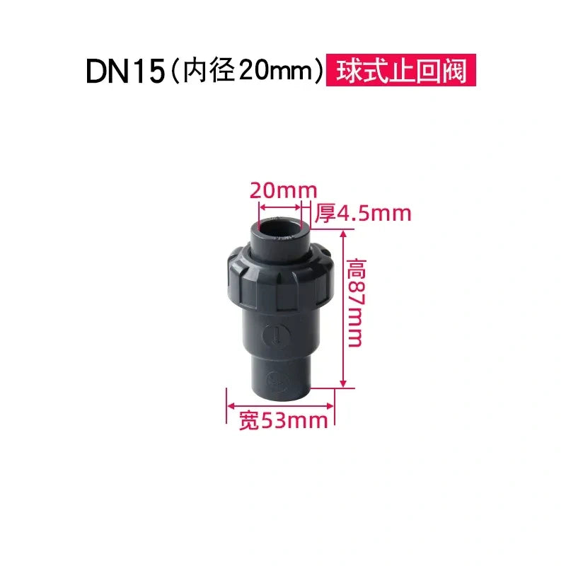 PVC Ball Check Valve, Non Return One Way Valve for Drainage Pipe, Sizes 20/25/32/40/50/63/75/90/110mm