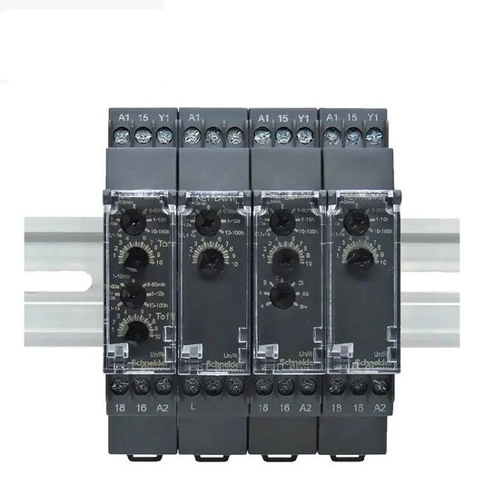 Schneider-  Modular Timing Relays with Solid State  RE17LCBM RE17LLBM optional - electrical center b2c,Schneider RE17 Time Relay, RE17LAMW, RE17RAMU, RE17RCMU, RE17RLMU, On-Delay Relay, Off-Delay Relay, Asymmetric Flashing Relay, 24-240V AC/DC Timer, Compact DIN Rail Timer, Industrial Time Delay Relay, Schneider Harmony Timer, Adjustable Time Relay
