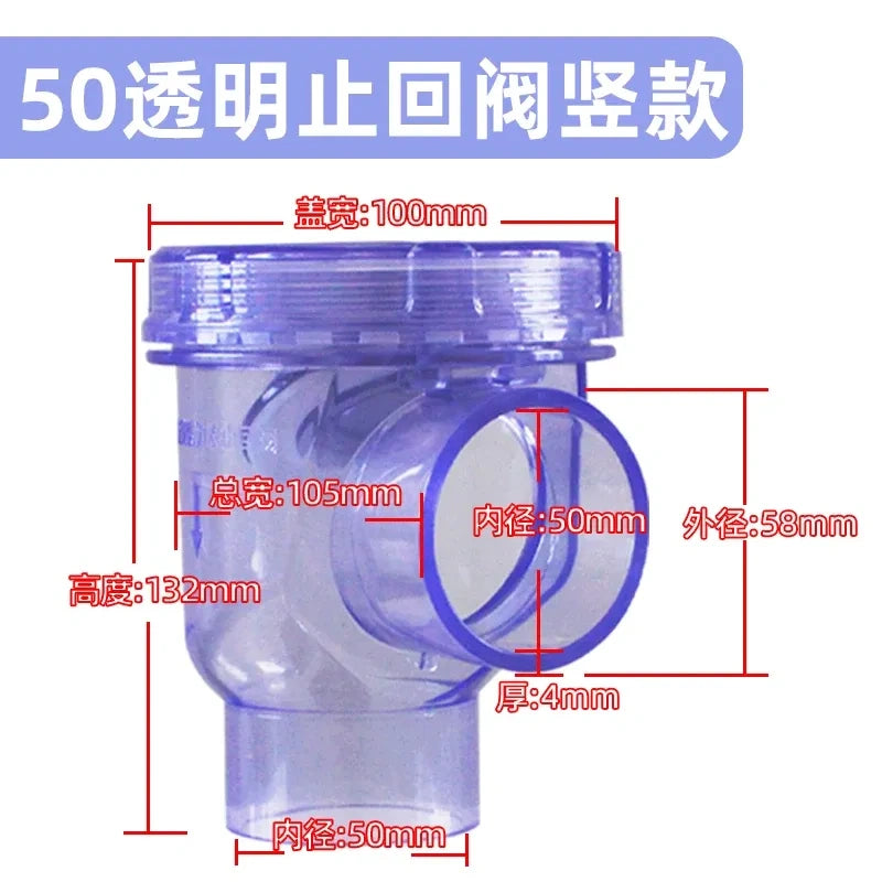 PVC Ball Check Valve, Non Return One Way Valve for Drainage Pipe, Sizes 20/25/32/40/50/63/75/90/110mm
