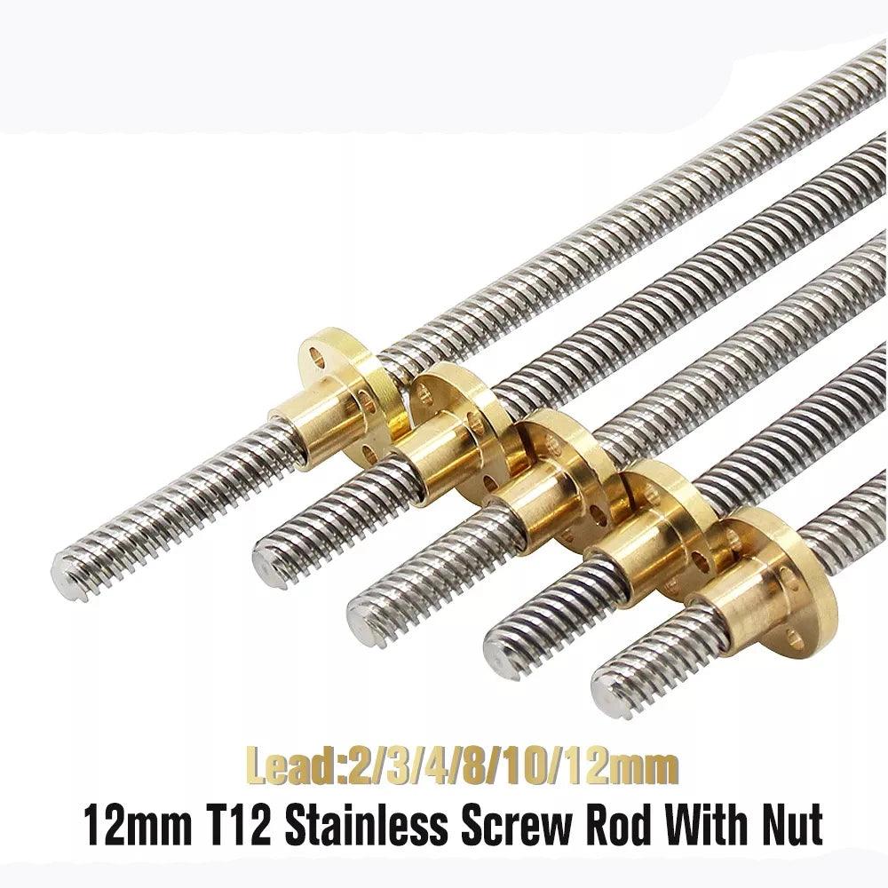 T12 Lead Screw 100mm 150mm 200mm 250mm 300mm 350mm 550mm Lead 2/4/8/10/12/14mm Trapezoidal Screw With Brass Nut for 3D Printer,t12 lead screw,screw t12 550mm 8 step