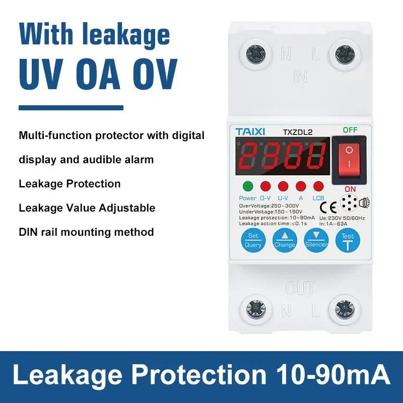 TAIXI- Adjustable1~63A Auto-Recovery Over/Under Voltage Protector - electrical center b2c