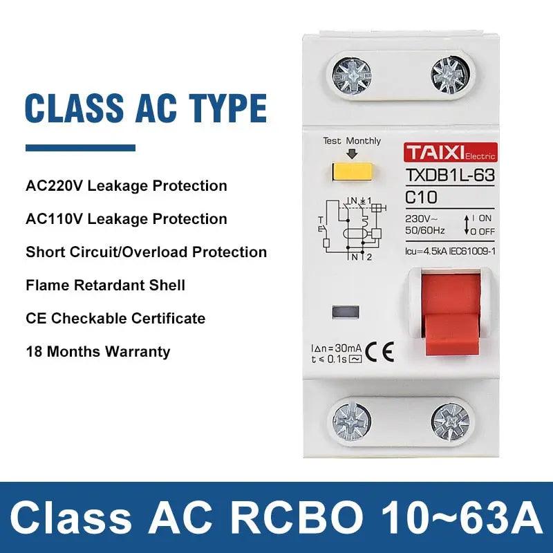 TAIXI-  Type A / AC RCBO DPNL Breaker 1P+N | 16A 20A 32A 40A 50A 63A - electrical center b2c