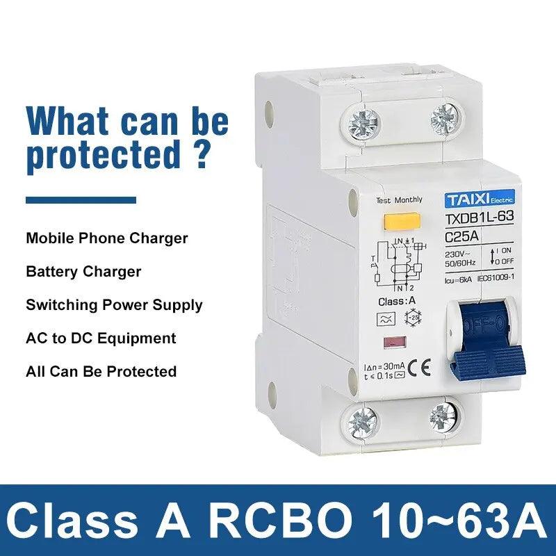 TAIXI-  Type A / AC RCBO DPNL Breaker 1P+N | 16A 20A 32A 40A 50A 63A - electrical center b2c