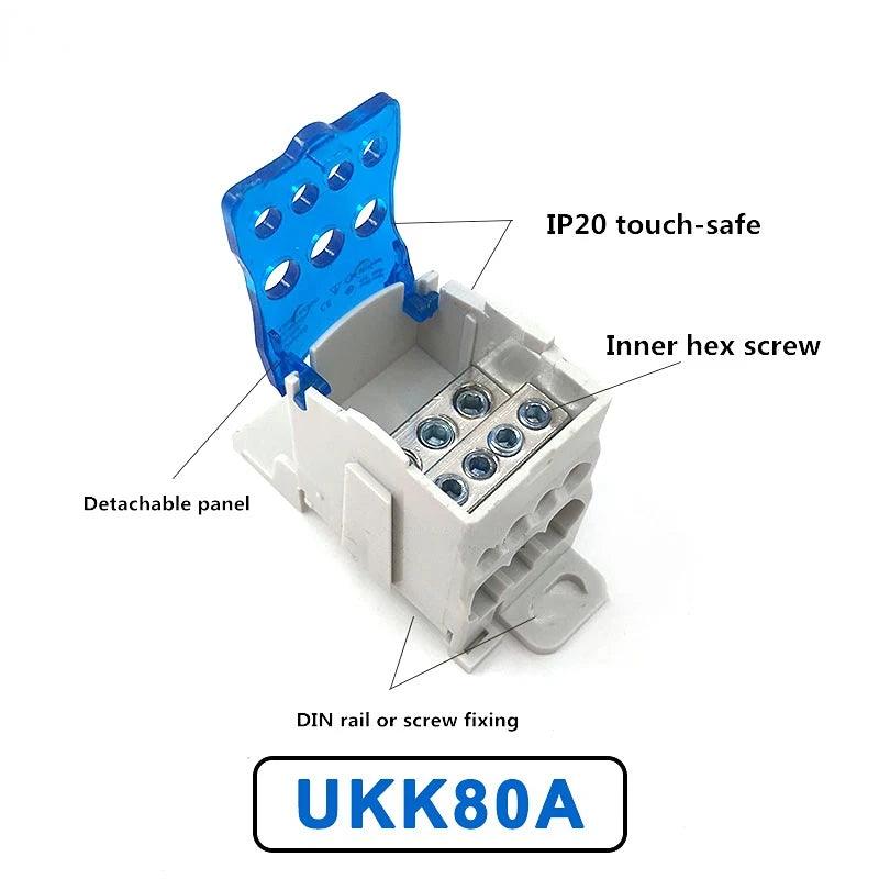 Terminal Block UKK80A  Electric Wire Connector 1 in many Out Din Rail distribution Wiring Accessories Blue Yellow Green Red