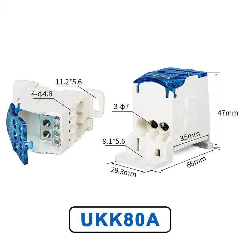 Terminal Block UKK80A  Electric Wire Connector 1 in many Out Din Rail distribution Wiring Accessories Blue Yellow Green Red