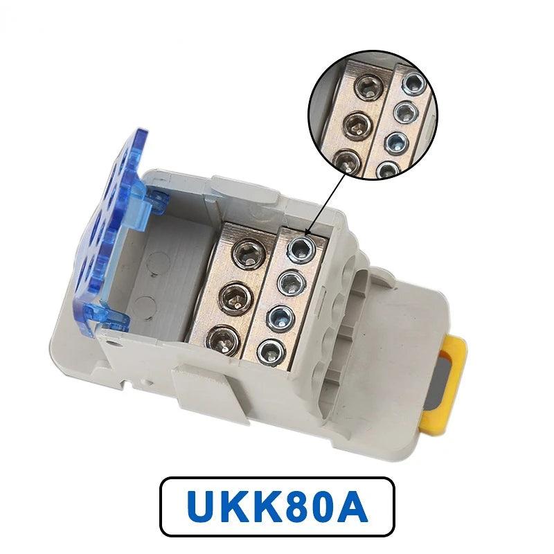 Terminal Block UKK80A  Electric Wire Connector 1 in many Out Din Rail distribution Wiring Accessories Blue Yellow Green Red