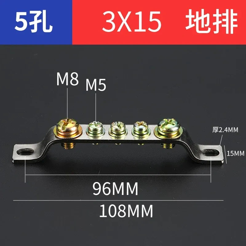 extra thick terminal block,5 hole 3x15 ground earth bar,bulk distribution terminal block for industrial cabinet,electrical cabinet wiring terminal