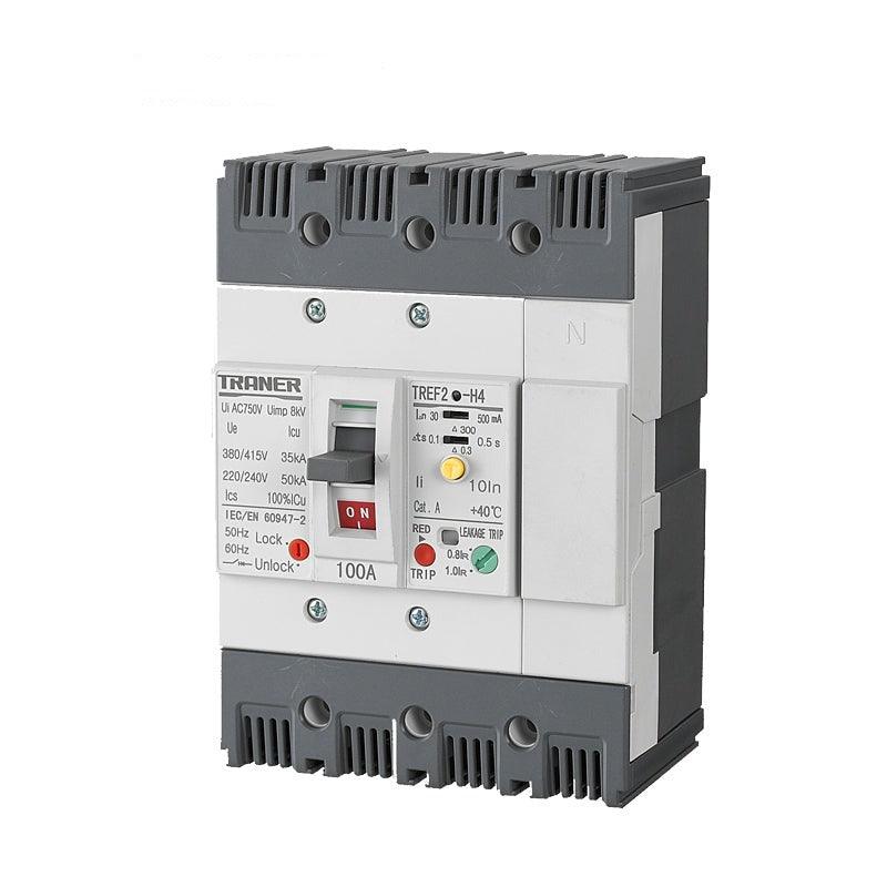 TREF2-125-4P 3 Phase Rcbo Mccb with Rcd 100A 4 Pole 30mA~500mA Adjustable.elcb 3 phase 63a,elcb 3 phase,earth leakage circuit breaker price,three phase elcb,3 phase rcbo,type a rcbo
