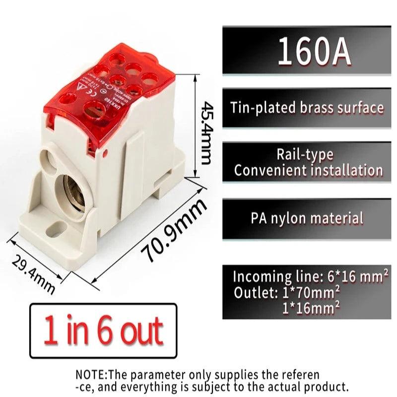 UKK 160A One in multiple-out distribution box Din Rail Terminal Blocks Universal wire connector junction box waterproof