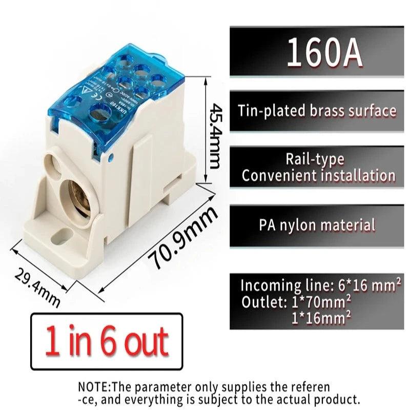 UKK 160A One in multiple-out distribution box Din Rail Terminal Blocks Universal wire connector junction box waterproof