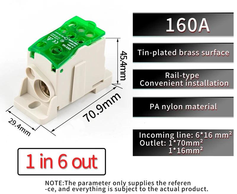 UKK 160A One in multiple-out distribution box Din Rail Terminal Blocks Universal wire connector junction box waterproof