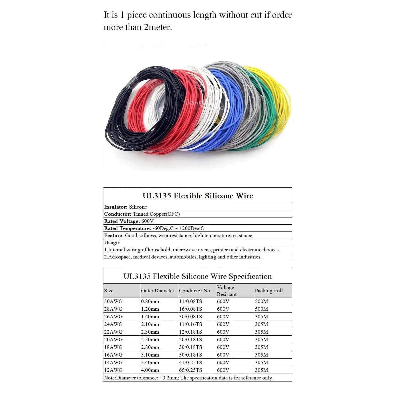 UL3135 Soft Silicone Rubber Insulated Copper Wire |  30-12 AWG optional - electrical center b2c