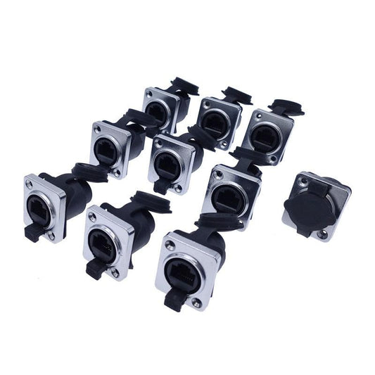 10 piece RJ45 Waterproof IP65 Network Connector with Rubber cover 8p8c D type Panel Mount Socket RJ45 Ethernet Connector.cnmaway connector
