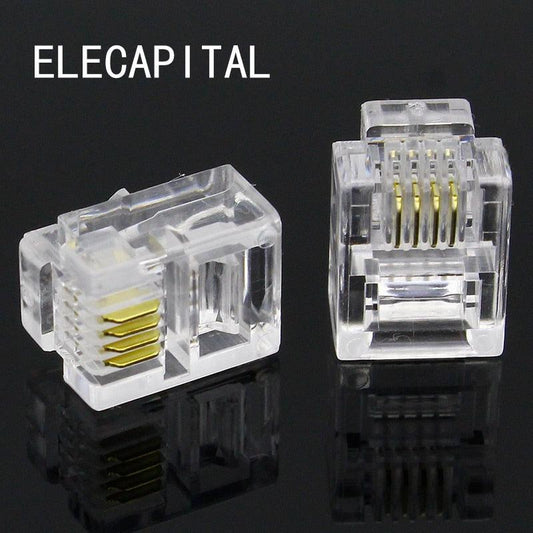 100Pcs 4P4C 4 Pins 4 Contacts RJ10 Telephone Modular Plug Jack, RJ10 Handset Connector.