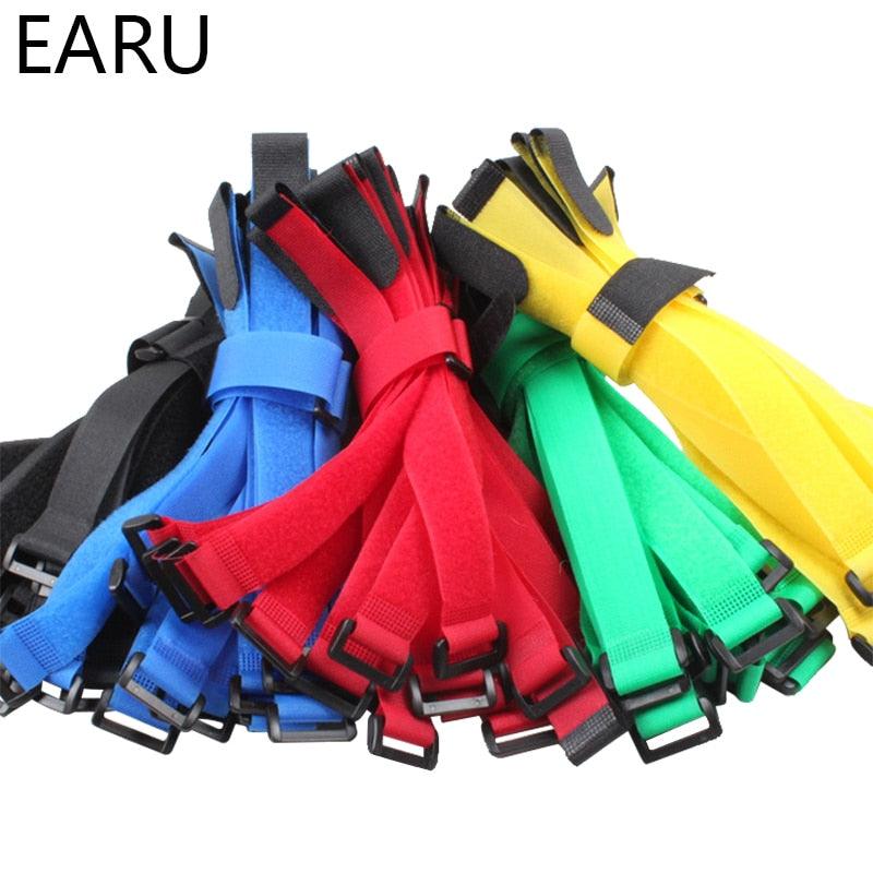 10pcs 8inch Self Adhesive Reusable Cable Tie Nylon Fastener Hook and Loop Strap Cord Ties PC TV Organizer 20cm Length 2cm Width.