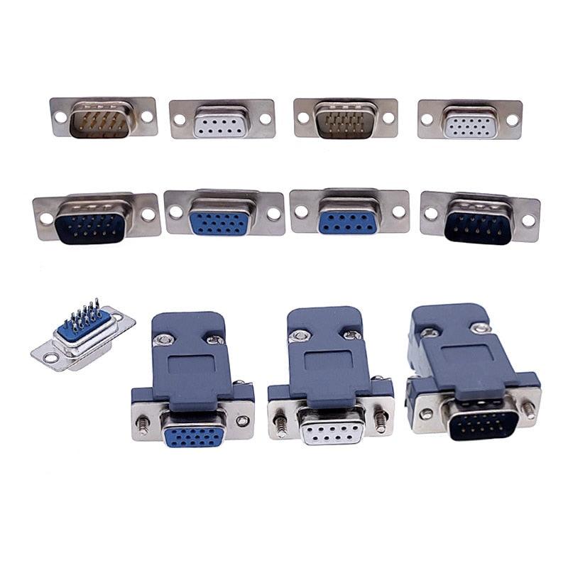 10PCS DB9 Adapter Connector Core RS232 Serial COM Plug Connectors Hole/pin DB15 Female Male Port Socket D Sub DP9 Plastic Case.