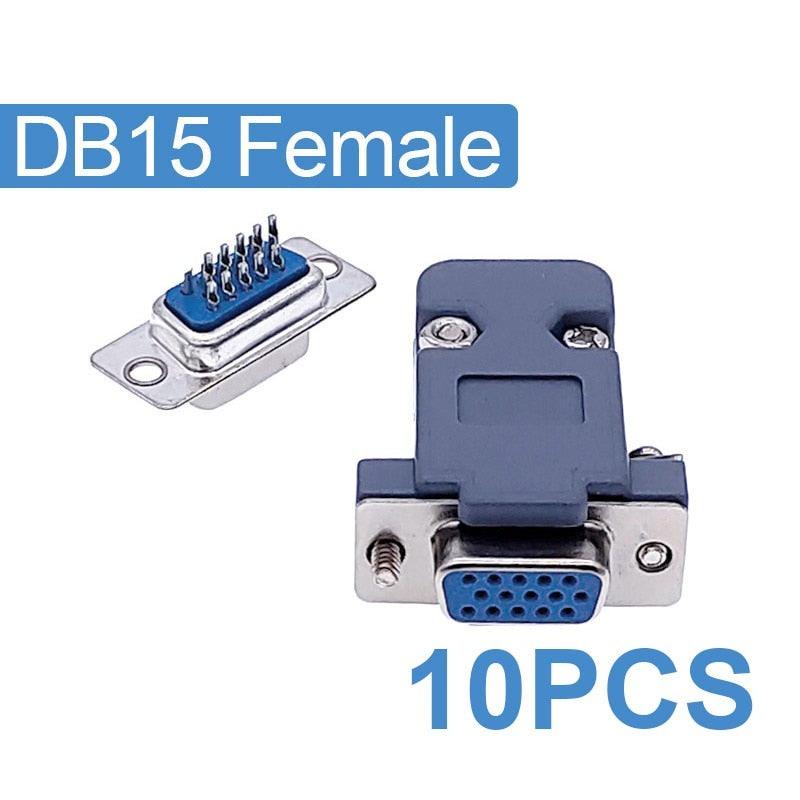 10PCS DB9 Adapter Connector Core RS232 Serial COM Plug Connectors Hole/pin DB15 Female Male Port Socket D Sub DP9 Plastic Case.