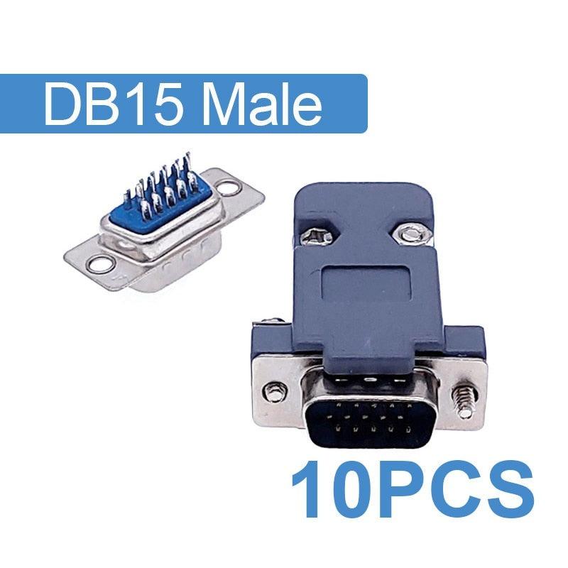 10PCS DB9 Adapter Connector Core RS232 Serial COM Plug Connectors Hole/pin DB15 Female Male Port Socket D Sub DP9 Plastic Case.