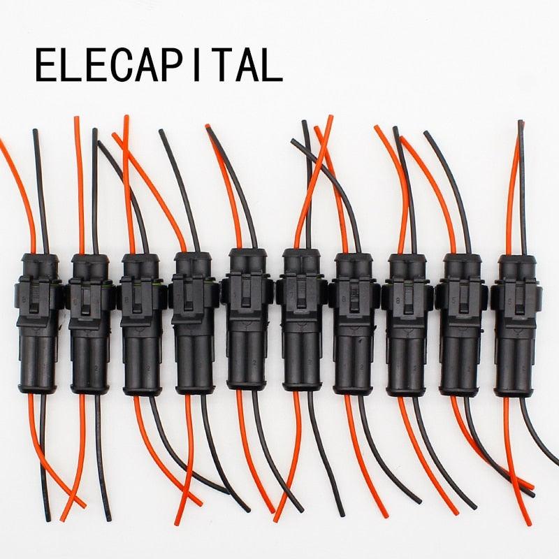10pcs/lot 2 Pin Way Waterproof Electrical Connector Adapter Plug W/Wire AWG for Car Vehicle Motorcycles.