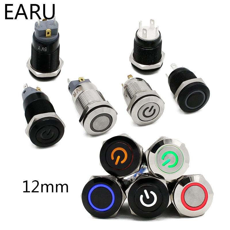 black power switch ,12mm Waterproof Metal Push Button Switch LED Light Black Power