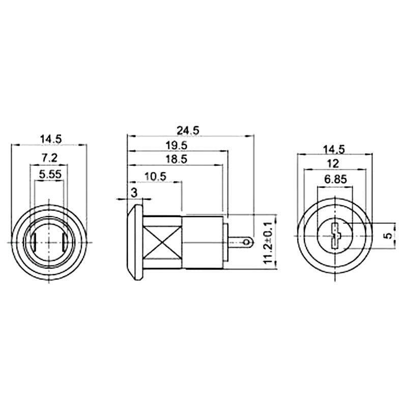 12mm Zinc Alloy Electronic Key Switch Tubular Terminals+2 Keys 2 Position.