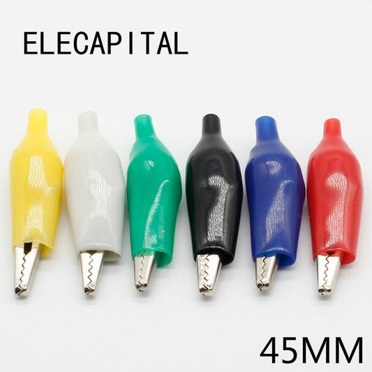 12Pcs Insulation Metal Alligator Clip Electric Test 45MM Lead colorful Red Black Blue Green White Yellow small crocodile clip.