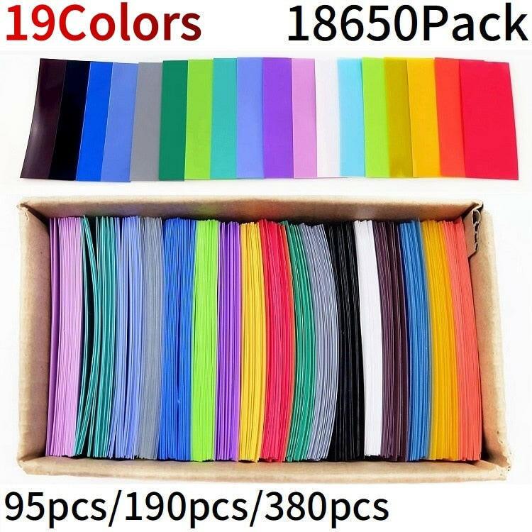 18650 Battery Film Tape PVC Heat Shrink Tube Precut Shrinkable Sleeve 19color A Set Tubing Protect Pipe Cover for Batteries Wrap.